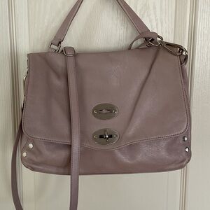 Zaneletto Lilac Leather Satchel with Double Turn-Lock Detail